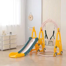 Горка детская UNIX Kids Funny Car Yellow с качелями, со спуском 138 см, из пластика, с баскетбольным кольцом, желтый